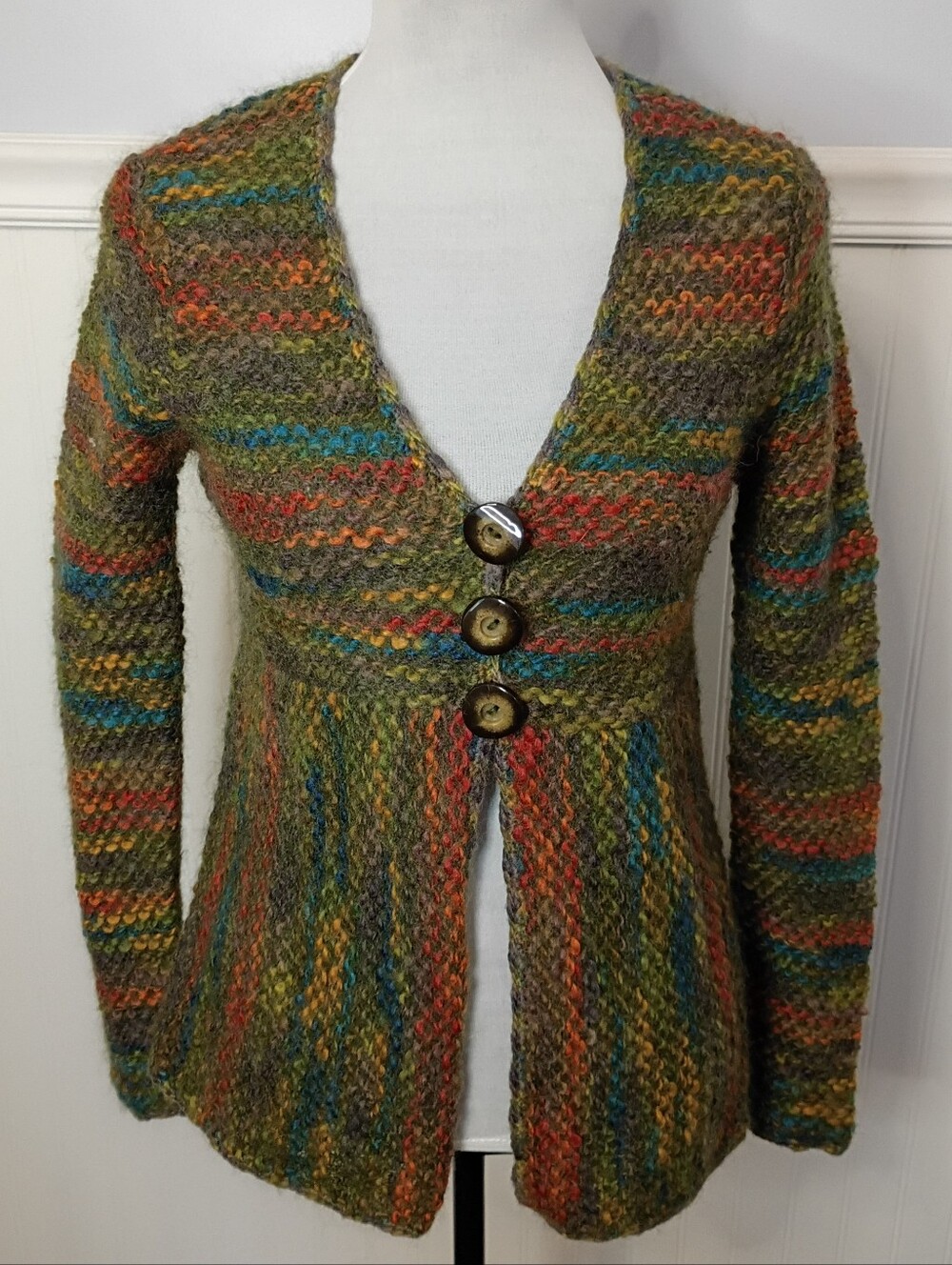 Vintage Talbots Striped Wool Mohair Boho Open Front Cardigan Size Medium Y2K